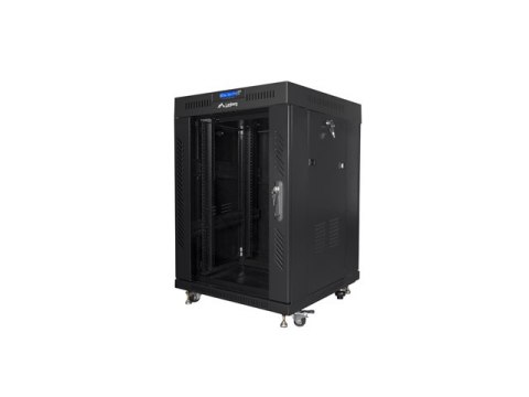 SZAFA INSTALACYJNA RACK STOJĄCA 19" 15U 600X600 CZARNA DRZWI SZKLANE LCD LANBERG (FLAT PACK)