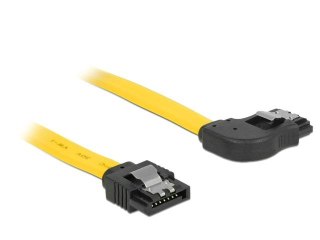 KABEL SATA DATA III (6GB/S) F/F 50CM Z ZATRZASKAMI METALOWYMI KĄTOWY PRAWO/PROSTO ŻÓŁTY DELOCK