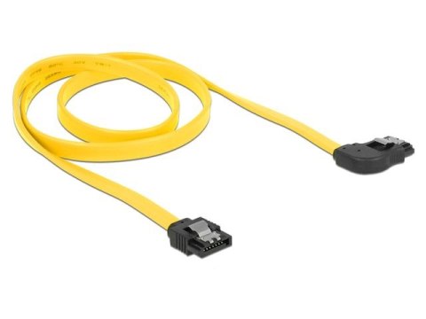 KABEL SATA DATA III (6GB/S) F/F 50CM Z ZATRZASKAMI METALOWYMI KĄTOWY PRAWO/PROSTO ŻÓŁTY DELOCK