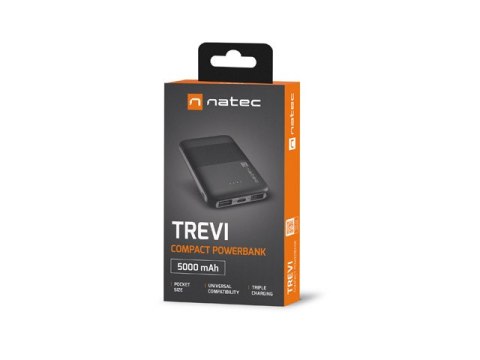 POWERBANK NATEC TREVI COMPACT 5000MAH 2X USB-A + 1X USB-C CZARNY