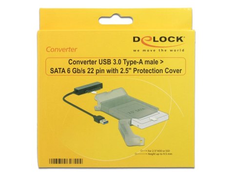 ADAPTER USB-A(M) 3.0->SATA DATA III (6GB/S) 22PIN(F) OBUDOWA OCHRONNA HDD CZARNY DELOCK