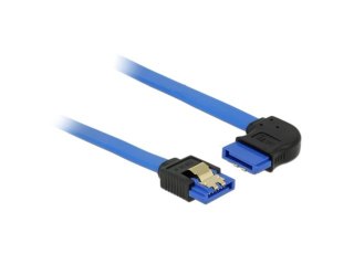 KABEL SATA DATA III (6GB/S) F/F 30CM Z ZATRZASKAMI METALOWYMI KĄTOWY PRAWO/PROSTO NIEBIESKI DELOCK