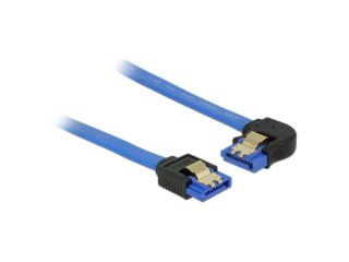 KABEL SATA DATA III (6GB/S) F/F 50CM Z ZATRZASKAMI METALOWYMI KĄTOWY LEWO/PROSTO NIEBIESKI DELOCK