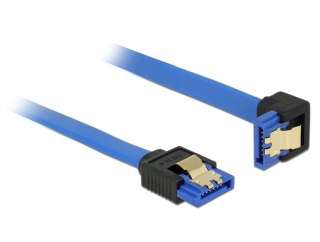 KABEL SATA DATA III (6GB/S) F/F 70CM Z ZATRZASKAMI METALOWYMI KĄTOWY PROSTO/DÓŁ NIEBIESKI DELOCK