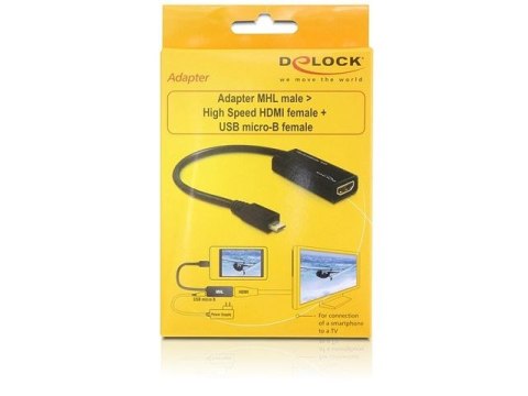 ADAPTER MHL(M)->HDMI(F)+USB MICRO(F) NA KABLU 15CM DELOCK (SMARTFON DO TV HD + ZASILANIE SMARTFONA