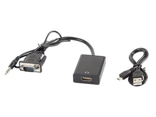 ADAPTER VGA(M)+MINIJACK 3.5MM(M)->HDMI(F) NA KABLU 20CM CZARNY LANBERG