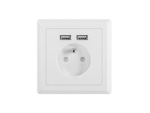 GNIAZDO PODTYNKOWE 230V POJEDYNCZE + 2X USB 2.1A FRENCH BIAŁE LANBERG