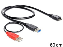 KABEL USB-A(M)+POWER USB-A(M)->USB MICRO(M) 3.0 0.6M CZARNY DELOCK