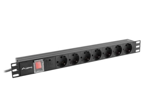 LISTWA ZASILAJĄCA RACK PDU 19" LANBERG 1U 10A 7X SCHUKO 2M CZARNA C14