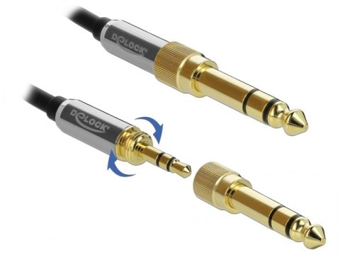 PRZEDŁUŻACZ AUDIO MINIJACK 3.5MM M/F 3 PIN + PRZEJŚCIÓWKA NAKRĘCANA JACK 6.35MM 1M CZARNY DELOCK