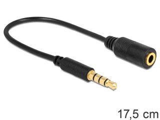 KABEL AUDIO MINIJACK 3.5MM M/F 4 PIN 0.17M CZARNY ZAMIENIONE PINY DLA APPLE, SAMSUNG, NOKIA DELOCK