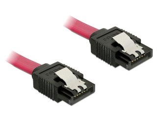 KABEL SATA DATA III (6GB/S) F/F 10CM Z ZATRZASKAMI METALOWYMI CZERWONY DELOCK