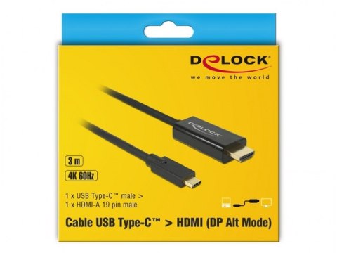 KABEL USB-C(M)->HDMI(M) 3M (DISPLAYPORT ALTERNATE MODE) CZARNY DELOCK