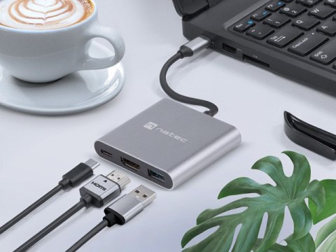 MULTIPORT ADAPTER NATEC FOWLER MINI USB-C->USB 3.0, HDMI 4K, USB-C PD