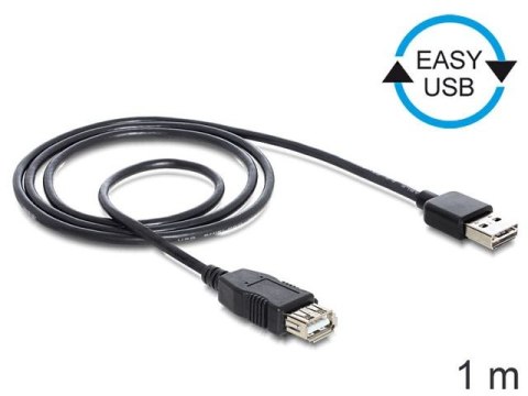 PRZEDŁUŻACZ USB-A M/F 2.0 1M EASY-USB CZARNY DELOCK