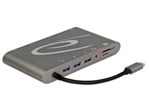 REPLIKATOR PORTÓW USB-C(M)->MIC,AUDIO,HDMI,LAN,3X USB 3.0+ZASILANIE SZARY DELOCK (PO TESTACH)