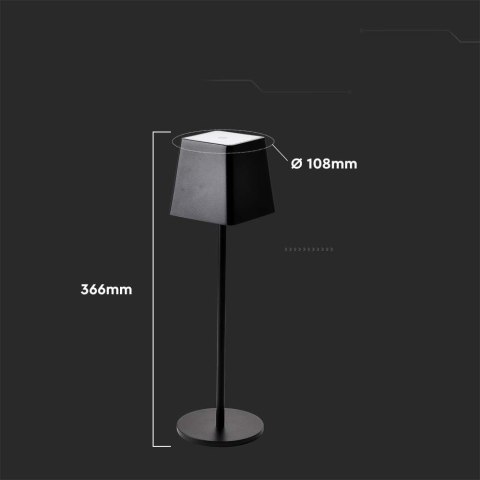 Lampka Biurkowa Nocna V-TAC 2W LED Ładowanie Ściemnianie IP54 Czarna VT-7563 3000K 200lm