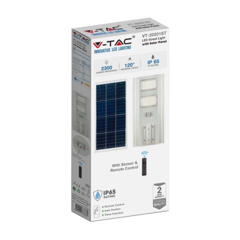 Oprawa Uliczna LED Solarna V-TAC 33W Czujnik ruchu, Pilot VT-20201 4000K 2300lm