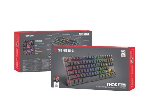 KLAWIATURA DLA GRACZY GENESIS THOR 303 TKL BLACK US PODŚWIETLENIE RGB MECHANICZNA RED S (PO TESTACH)