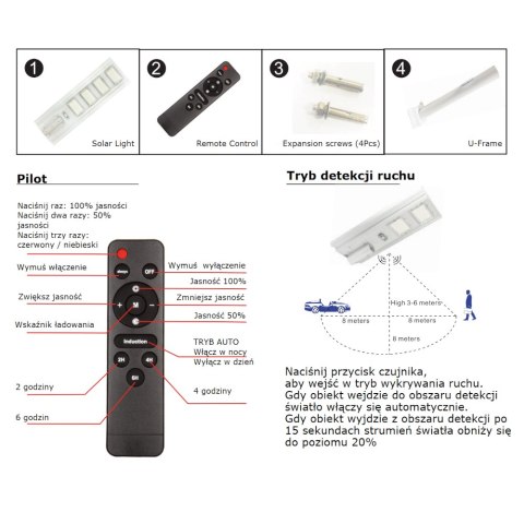 Oprawa Uliczna LED Solarna V-TAC 40W Czujnik ruchu, Pilot VT-30301ST 6500K 3500lm