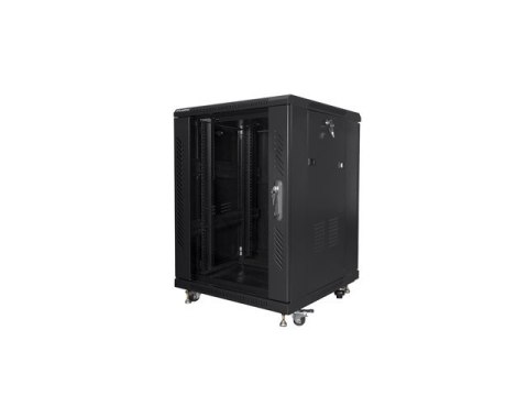 SZAFA INSTALACYJNA RACK STOJĄCA 19" 15U 600X600 CZARNA DRZWI SZKLANE LANBERG (ZŁOŻONA)