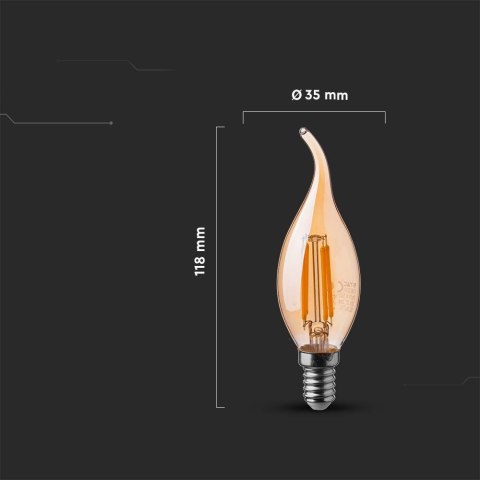 Żarówka LED 4W Filament E14 Świeczka Bursztyn Płomyk 2200K 350lm V-TAC VT-1949