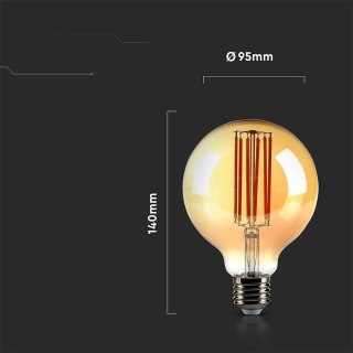 Żarówka LED V-TAC 7W Filament E27 Kula Glob G95 Bursztyn 95x138mm VT-2027 2200K 700lm