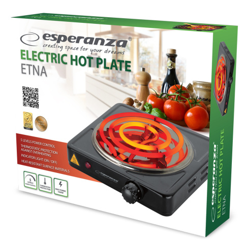 Esperanza ETNA Kuchenka elektryczna jednopalnikowa czarna 1000W