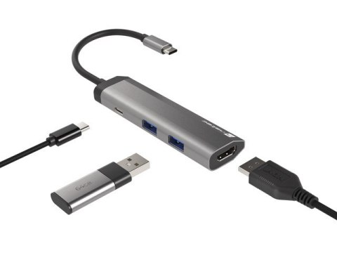 MULTIPORT ADAPTER NATEC FOWLER SLIM USB-C->HUB USB 3.0 2X, HDMI 4K, USB-C PD