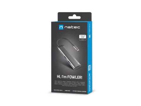 MULTIPORT ADAPTER NATEC FOWLER SLIM USB-C->HUB USB 3.0 2X, HDMI 4K, USB-C PD