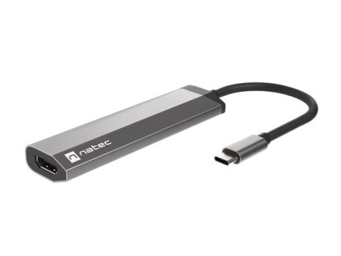 MULTIPORT ADAPTER NATEC FOWLER SLIM USB-C->HUB USB 3.0 2X, HDMI 4K, USB-C PD