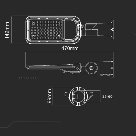 Oprawa Uliczna LED V-TAC SAMSUNG CHIP z regulacją i czujnikiem światła 50W 120Lm/W VT-59ST-S 4000K 5000lm 5 Lat Gwarancji