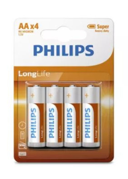 Philips Longlife Baterie AA R6 1,5V cynkowe 4 sztuki