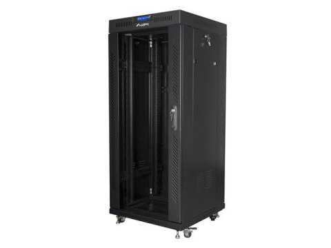 SZAFA INSTALACYJNA RACK STOJĄCA 19" 27U 600X600 CZARNA DRZWI SZKLANE LCD LANBERG (FLAT PACK)