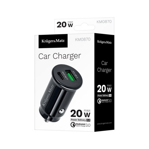 Ładowarka samochodowa Kruger&Matz dual USB 3100 mA z funkcją Quick Charge 3.0 i Power Delivery