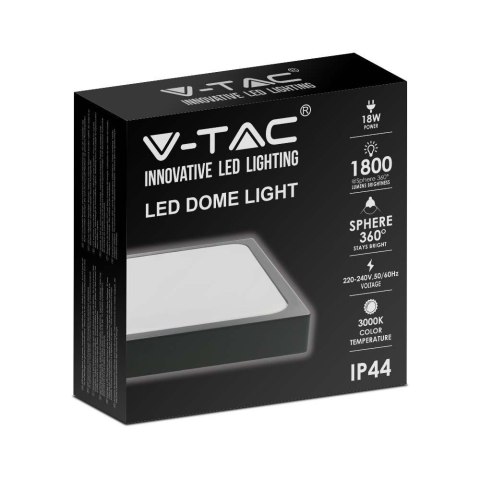 Plafon V-TAC 18W LED Kwadrat IP44 23x23cm Czarny VT-8618B-SQ 4000K 1800lm