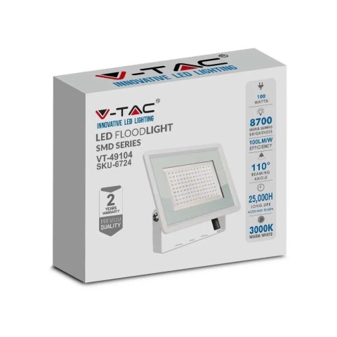 Projektor LED V-TAC 100W SMD F-CLASS Biały VT-49104 6500K 8700lm