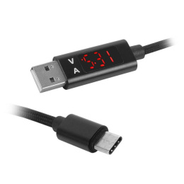 LTC Przewód USB typ-C z miernikiem napięcia LED 1m czarny