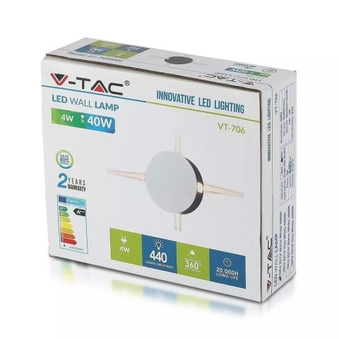 Oprawa Ścienna V-TAC 4W LED IP65 Biała Okrągła VT-706 4000K 440lm