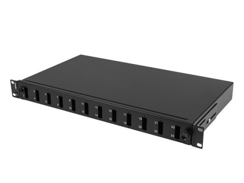 PRZEŁĄCZNICA ŚWIATŁOWODOWA LANBERG 12XSC DUPLEX / 12XLC QUAD RACK 19" 1U CZARNA + AKCESORIA