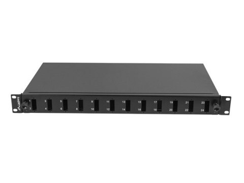 PRZEŁĄCZNICA ŚWIATŁOWODOWA LANBERG 12XSC DUPLEX / 12XLC QUAD RACK 19" 1U CZARNA + AKCESORIA