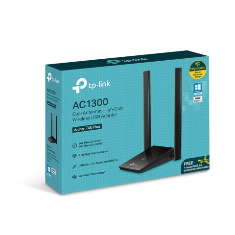 TP-LINK Karta sieciowa USB dużego zasięgu z dwoma antenami, standard AC1300 Archer T4U Plus