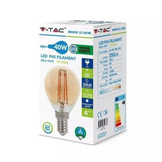 Żarówka LED V-TAC 4W Filament E14 P45 Kulka Bursztyn VT-1835 2200K 350lm