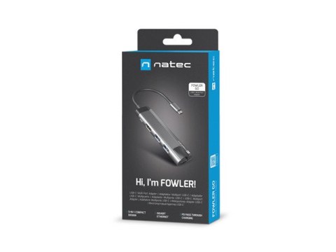 MULTIPORT ADAPTER NATEC FOWLER GO USB-C->HUB USB 3.0 2X, HDMI 4K, USB-C PD, RJ45