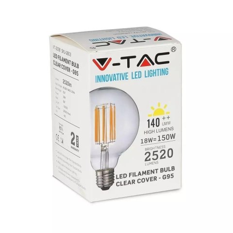 Żarówka LED V-TAC 18W Filament E27 G95 135Lm/W VT-2338 3000K 2520lm