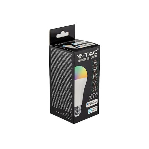 Żarówka LED SMART WiFi V-TAC 14W E27 A65 Amazon Alexa Google Home VT-5142 RGB+2700K-6500K 1400lm