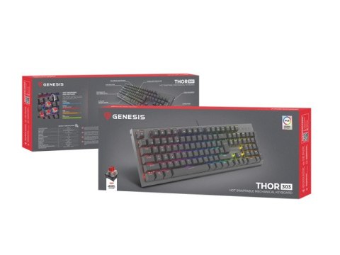 KLAWIATURA DLA GRACZY GENESIS THOR 303 BLACK US PODŚWIETLENIE RGB MECHANICZNA RED SWITCH HOT SWAP