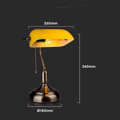 Lampa Bankierska V-TAC E27 Stare Złoto Żółty Klosz VT-7151-GD 5 Lat Gwarancji