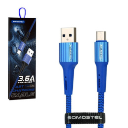 Somostel Przewód micro USB 3,6A QC3.0 1m niebieski wytrzymały