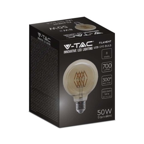 Żarówka LED V-TAC 8W Filament E27 Kula Glob G95 Bursztyn 95x138mm VT-2019-N 2200K 700lm